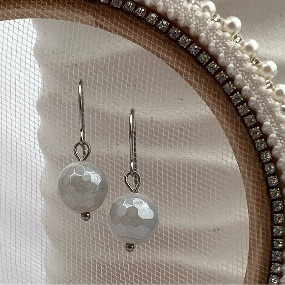 White Aventurine Stainless Steel Drop Earrings - Picture 1 of 11